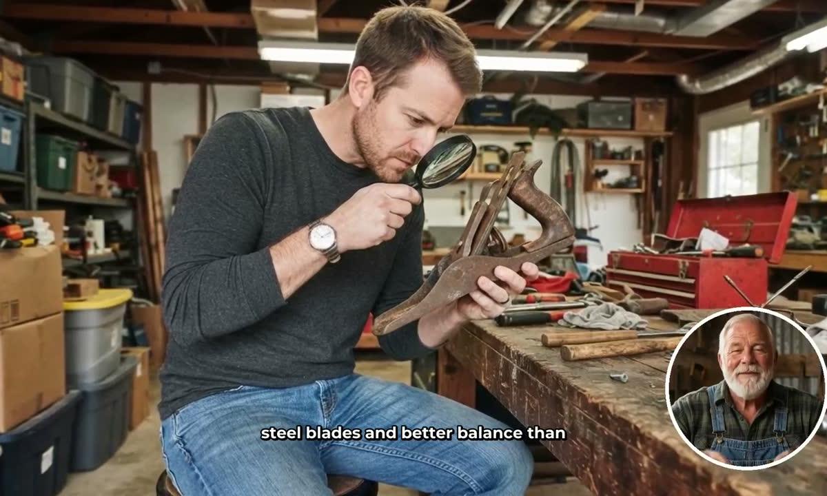 A frame from a Digital Maker AI video in Corner circle layout, with a garage scene filling the frame and the AI presenter Cedric in a round window in the bottom right