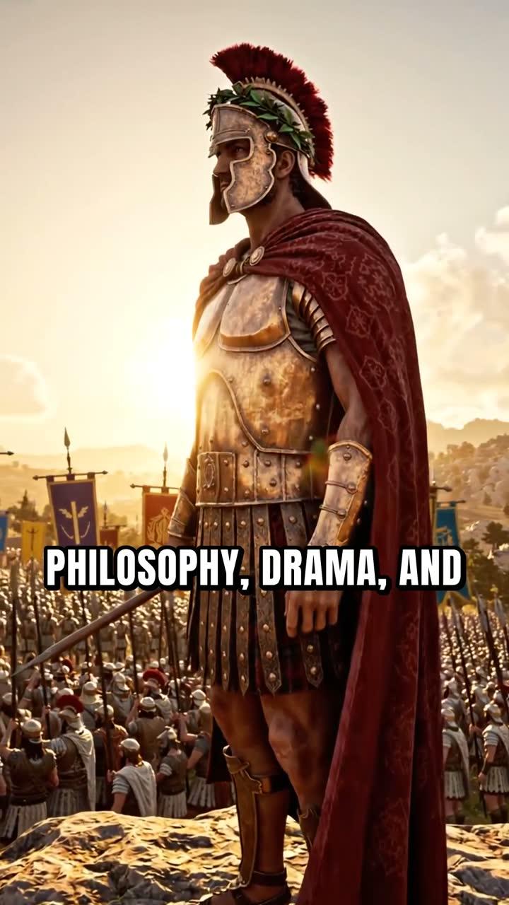 A finished vertical 9:16 YouTube Short showing a Roman soldier in armour with bold white captions across the middle of the frame